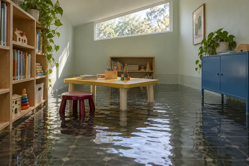 Water Extraction Near Cranes Mill Park — standing water across a residential room