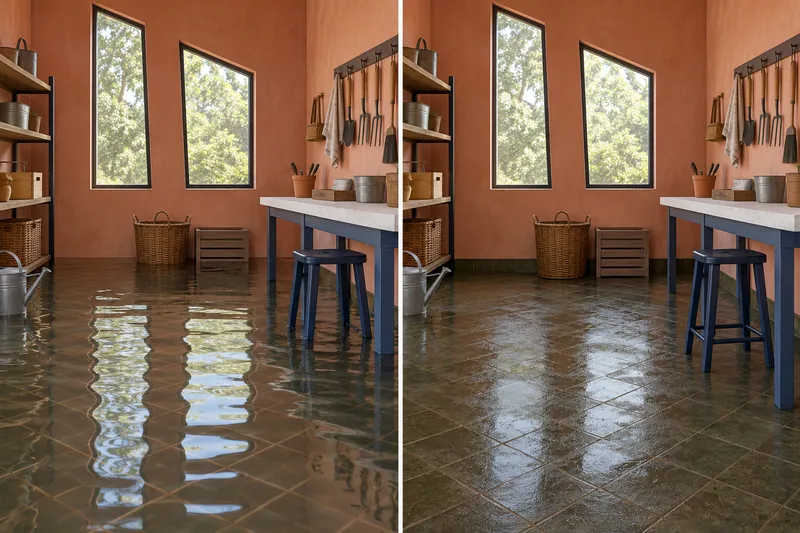 Water Extraction Near Potter's Creek Park — standing-water and pickup-stage room comparison