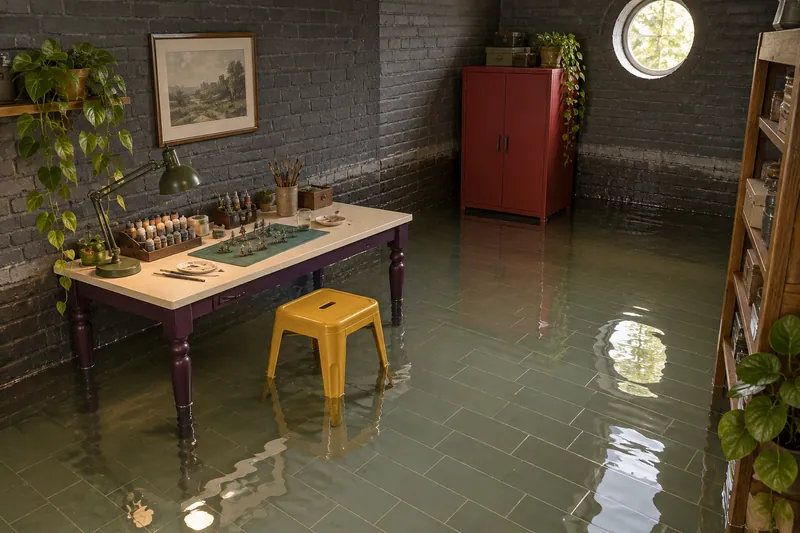 Water Extraction Near Potter's Creek Park — standing water across a residential room