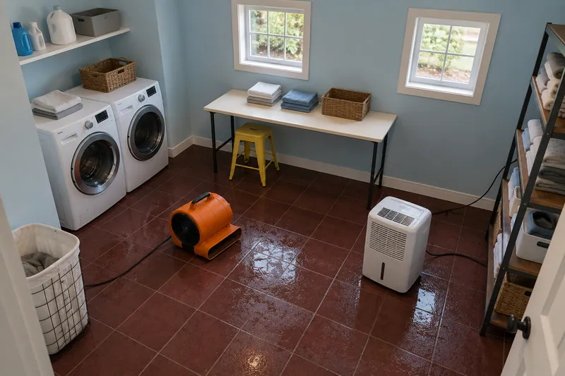 Water Extraction in Canyon Lake — room with drying equipment after standing-water pickup